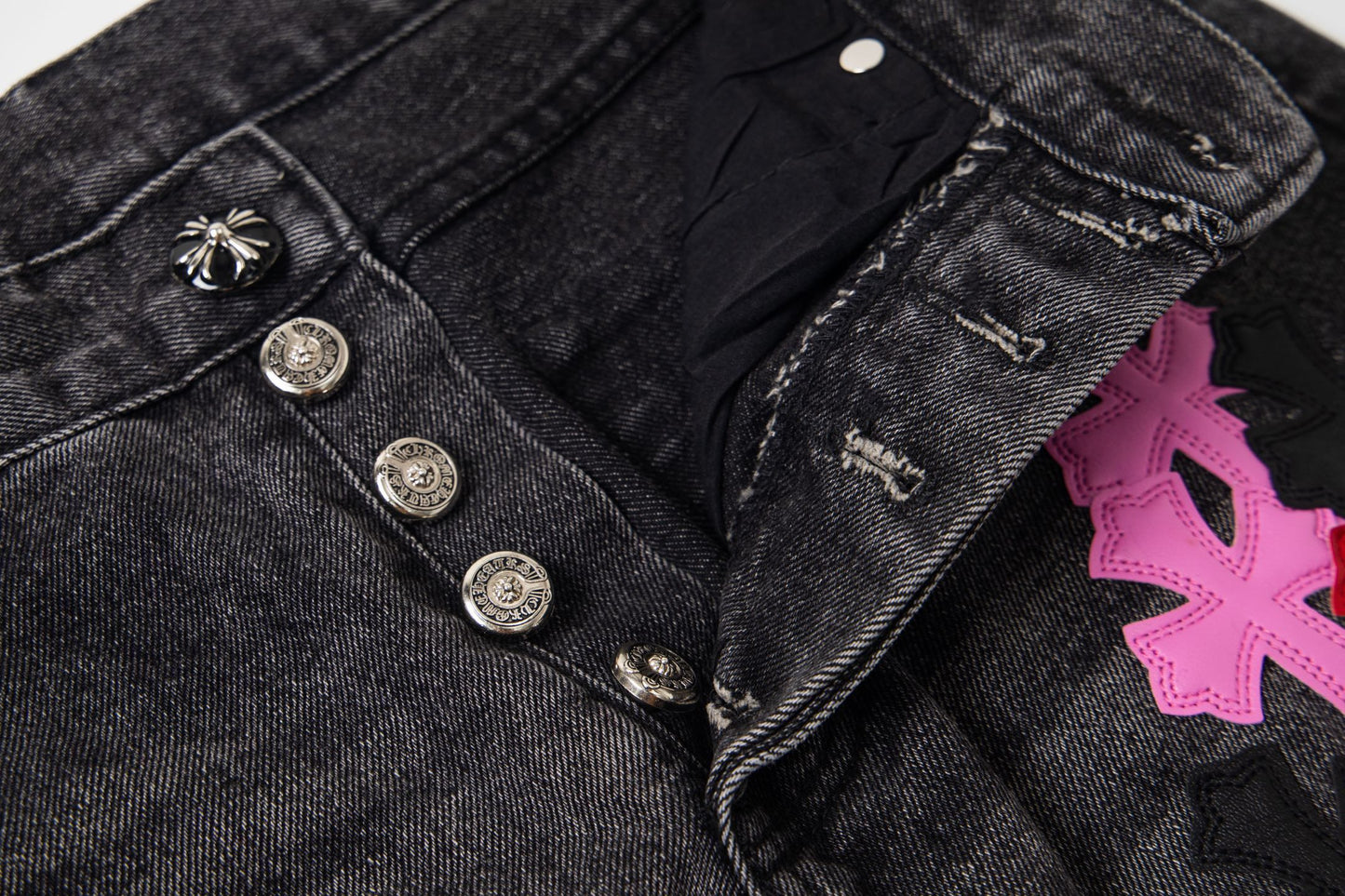 Chrome Hearts Multi Cross Patch Denim Jeans - Grey Gothic Street Pants
