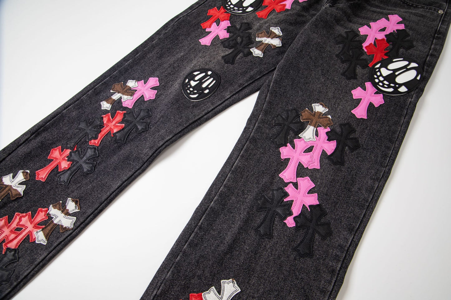 Chrome Hearts Multi Cross Patch Denim Jeans - Grey Gothic Street Pants