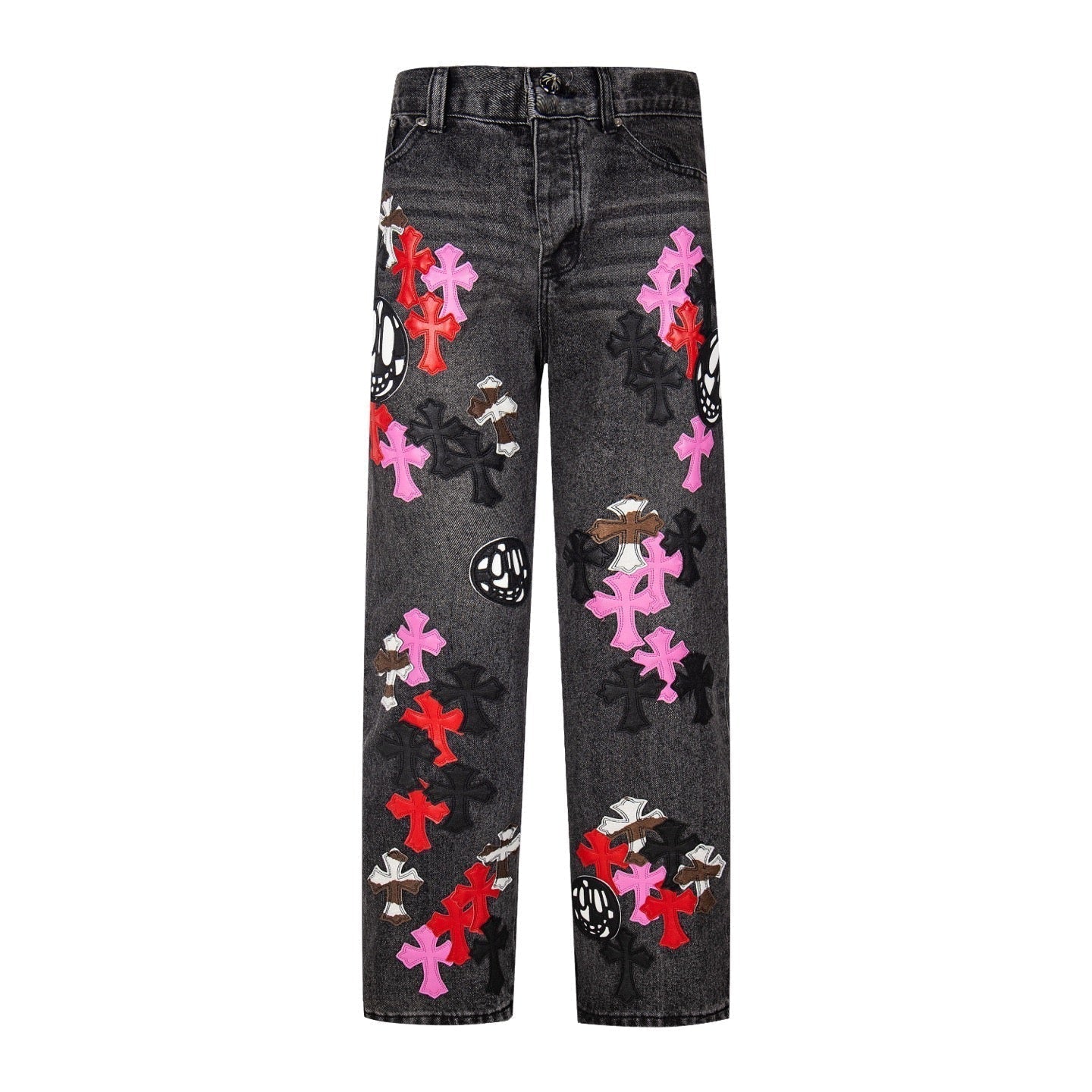 Chrome Hearts Multi Cross Patch Denim Jeans - Grey Gothic Street Pants
