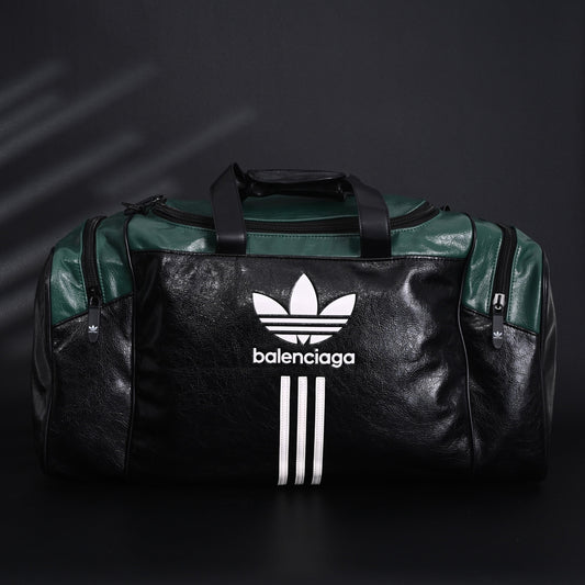 Balenciaga x adidas Large Duffel Travel Bag ¨C Black & Green with Trefoil Logo and Triple Stripes