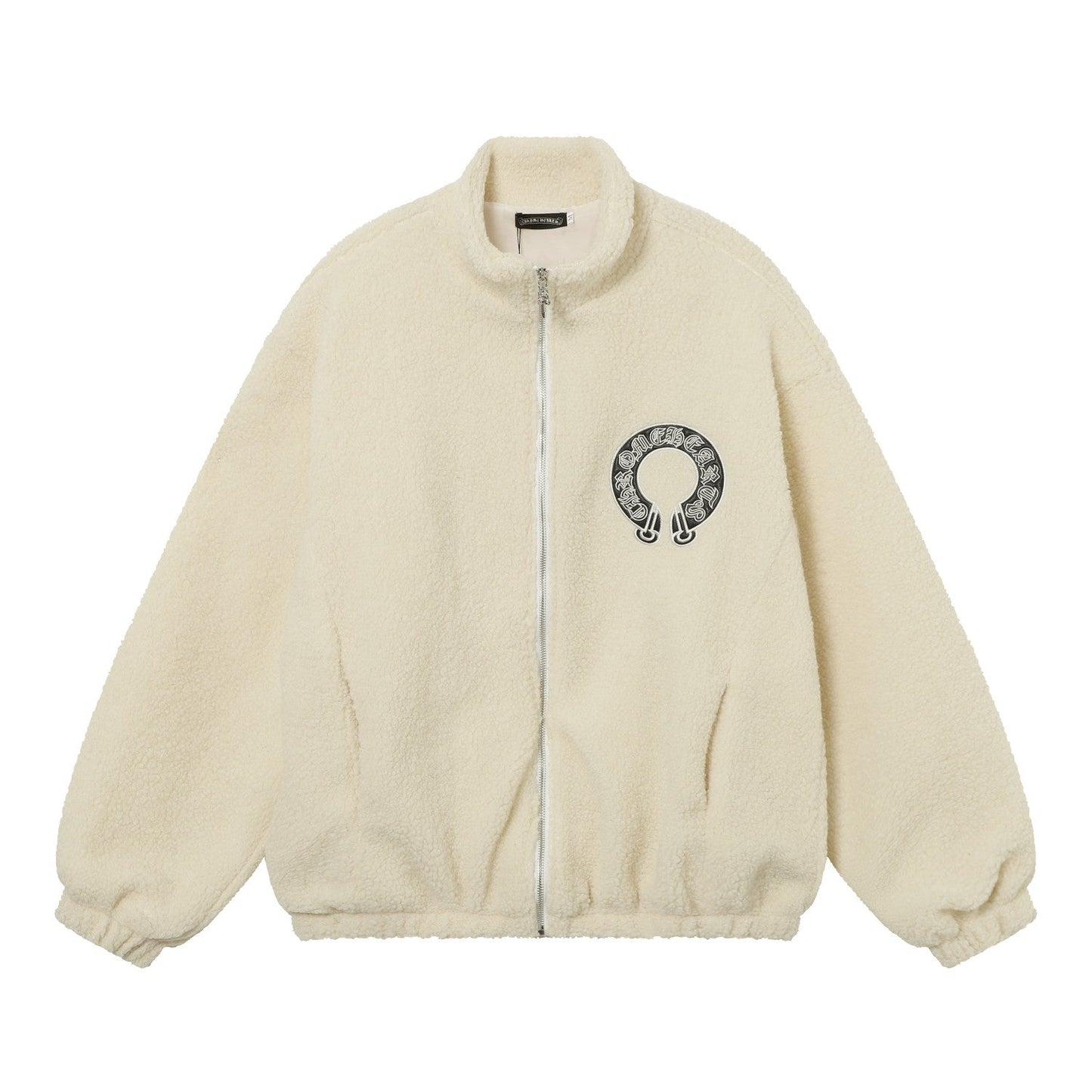 Chrome-Hearts Horseshoe Embroidered Sherpa Jacket - Black Cream Gothic Coat 825