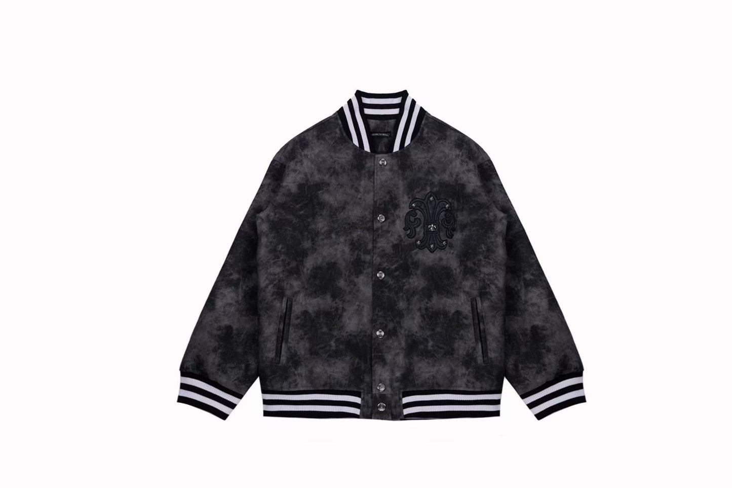 Chrome-Hearts Fleur-de-lis Patch Varsity Jacket - Grey Tie-dye Outerwear A5588