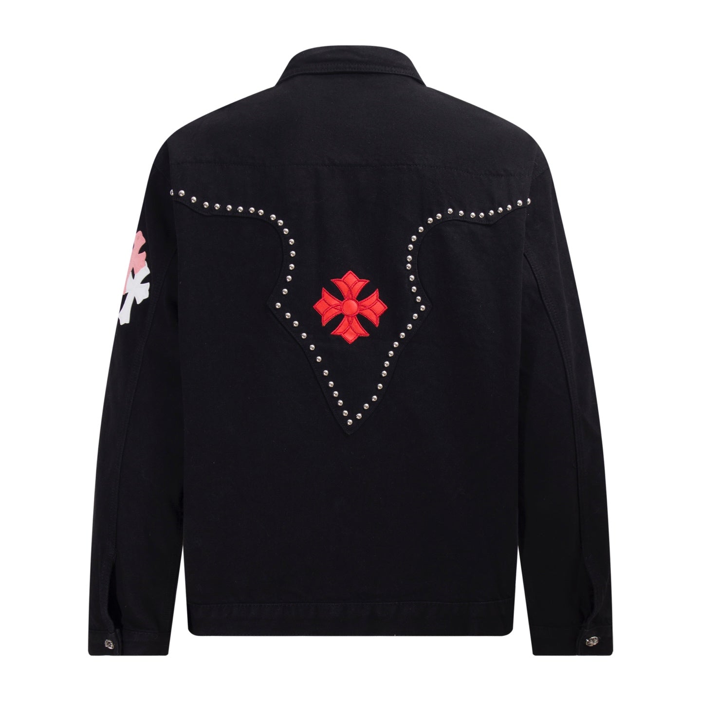 Chrome-Hearts Multi Cross Studded Denim Jacket - Black Gothic Streetwear Coat H49